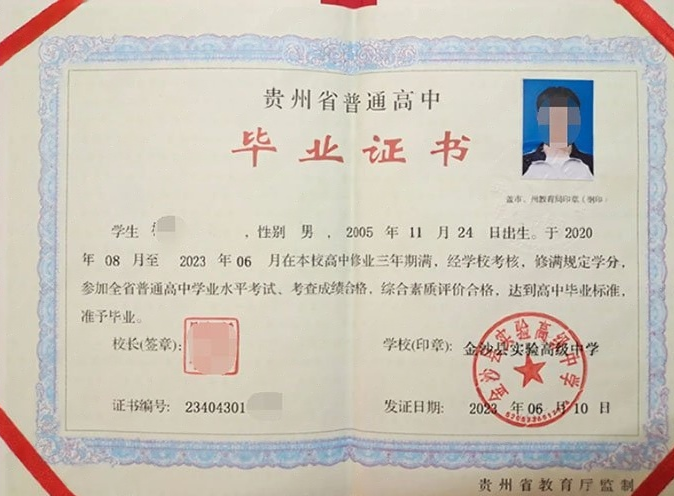 太和金沙县实验高级中学高中毕业证样本